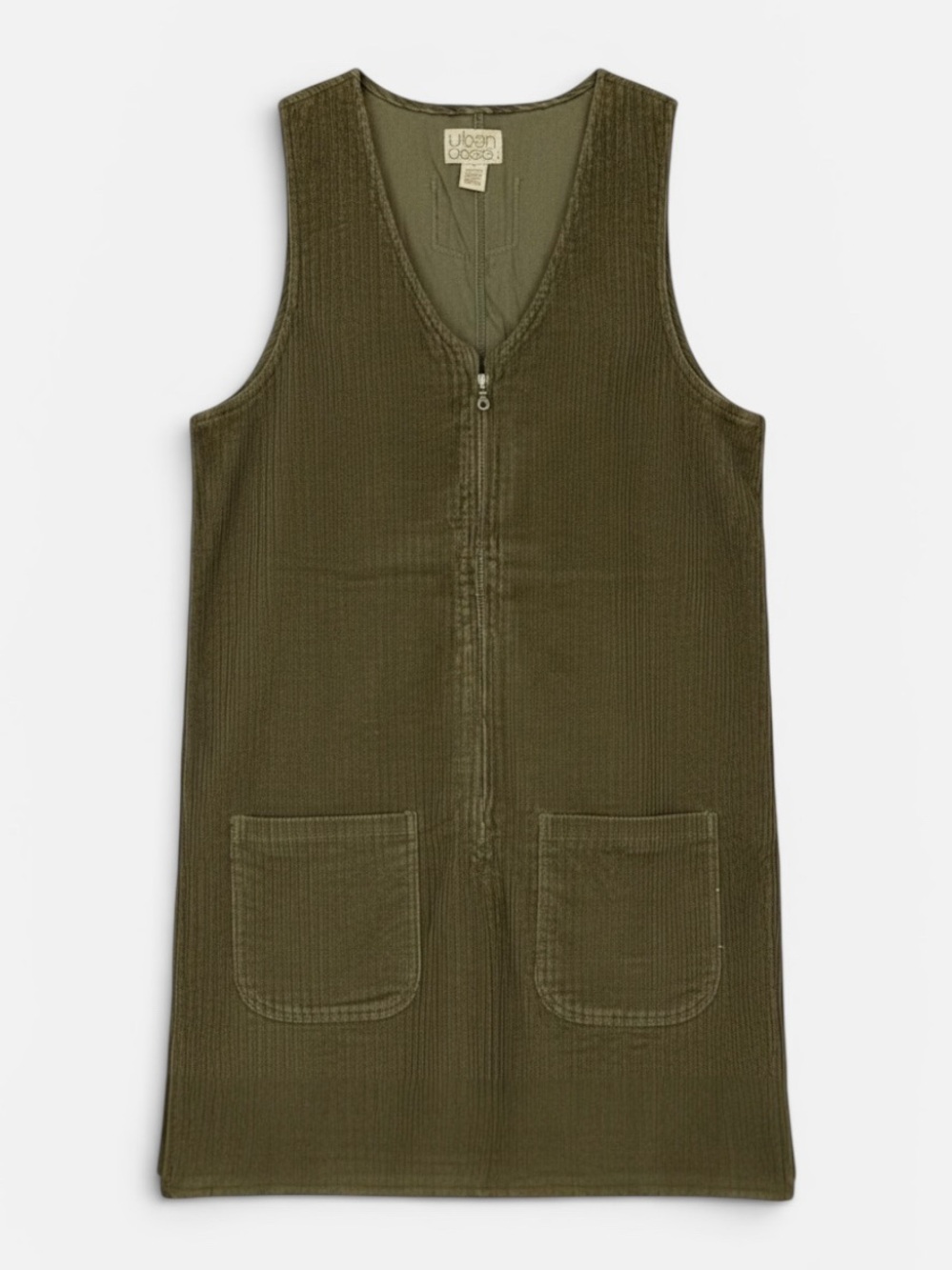 Urban Oasis Olive Green Zip-Front Wide Wale Corduroy Shift Dress